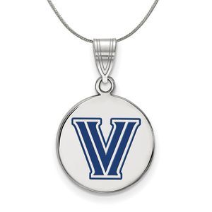 Sterling Silver Villanova U Medium Enamel Disc Necklace - 16 In